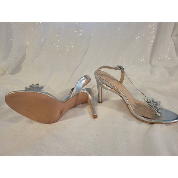 Forever Silver Flower‎ Strappy Size 9 Heels 4in Wedding Prom Fairy  Whimsy Party - Picture 5 of 6